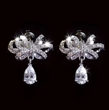 

NEW 925 silver Fashion Jewelry Authentic Austria teardrop Bow tie Crystal from Swarovskis wedding Earrings For Woman