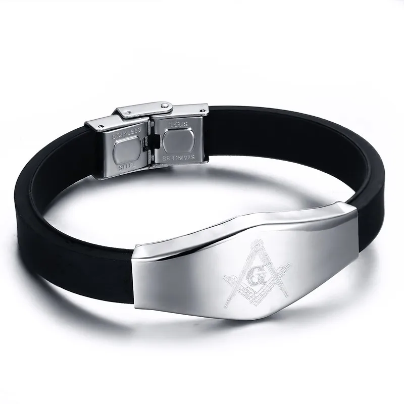 Skute черный браслет из силиконовой нержавеющей стали символ масонов браслет модный подарок для мужчин масонский Шарм, мужской браслет ювелирные изделия