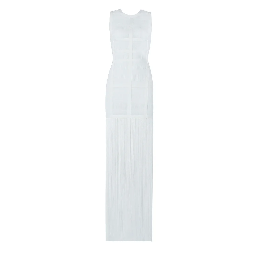 Высококачественное белое платье без рукавов с кисточками, облегающее Бандажное платье из вискозы, сексуальное вечернее платье