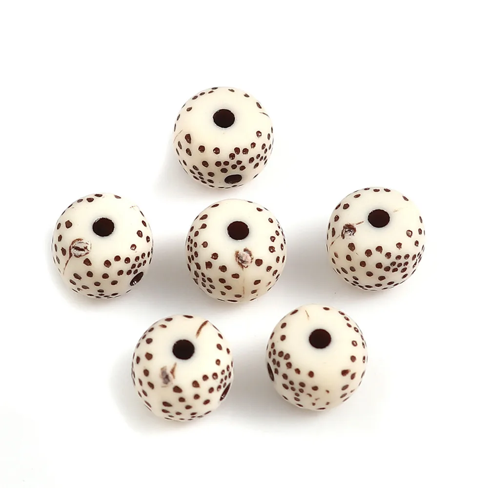 

Doreen Box Acrylic Beads Round Beige Spot Pattern About 9mm( 3/8") Dia, Hole: Approx 1.7mm, 300 PCs for Jewelry Making DIY