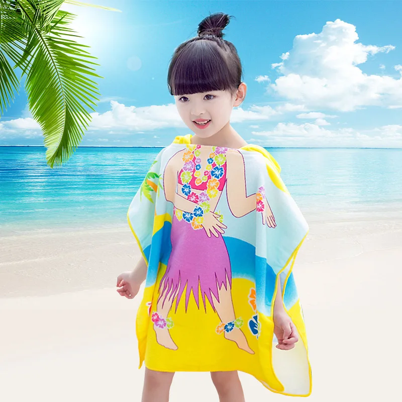 Fast Drying Microfiber Hooded Poncho Bath Beach Towel for Kids Girls