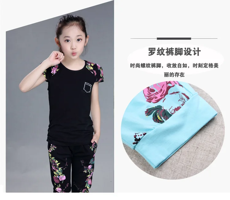 Cotton Children Clothing Sets Summer Girls Sports Suit Print Short Sleeve T-shirt+Pants 2Pcs Girls Clothes 4 6 8 10 12 14 Years (3)