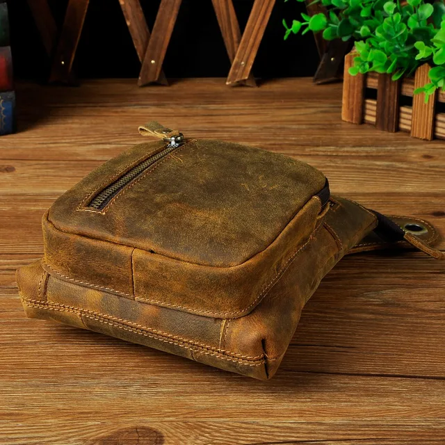 Crazy Horse Leather Design Men Crossbody Satchel Bag Fashion Organizer Fanny Waist Belt Pack Drop Leg Bag Tablet Case 211-11-d 4