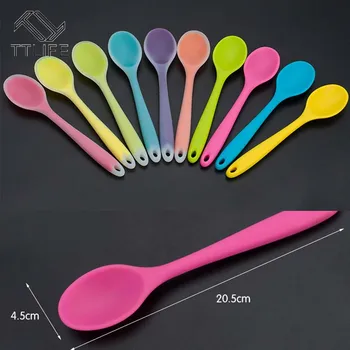 

TTLIFE Home Use Mini Silicone Spoon Colorful Heat Resistant Spoons Kitchenware Cooking Tools Utensil Random Color New 20.5*4.5cm