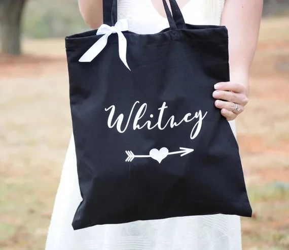 

personalize black wedding bride Maid of Honor Tote Bags, bridesmaid canvas Tote Bags, Bridal Party Tote, Bridesmaid gift Bags