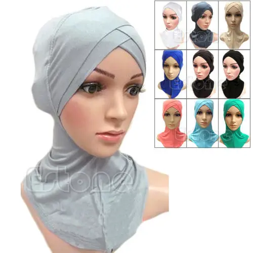 2017 Muslim Mercerized Cotton Four-layer Cross Scarf Full Cover Inner Cotton Hijab Cap Islamic Head Wear Hat Headband Colors