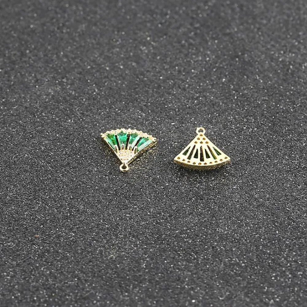 

Factory Direct Selling Green Fan-Shaped 11*12 Copper Zircon Earrings Pendant Simple Fashion Ear Accessories Wholesale 1PCS Hot