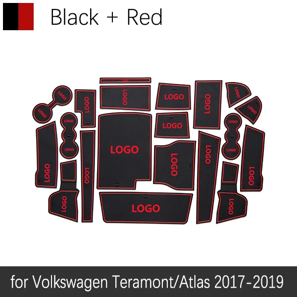 Противоскользящие резиновые ворота Слот коврик чашки коврики для VW Teramont Atlas Volkswagen внутренние аксессуары наклейки стиль - Название цвета: Red Black