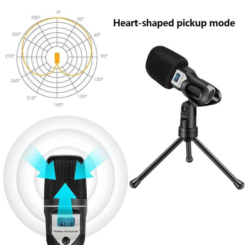 

Newly USB Sound Card UHF Wireless Microphone with Tripod for Audio Computer Karaoke Live Broadcasting