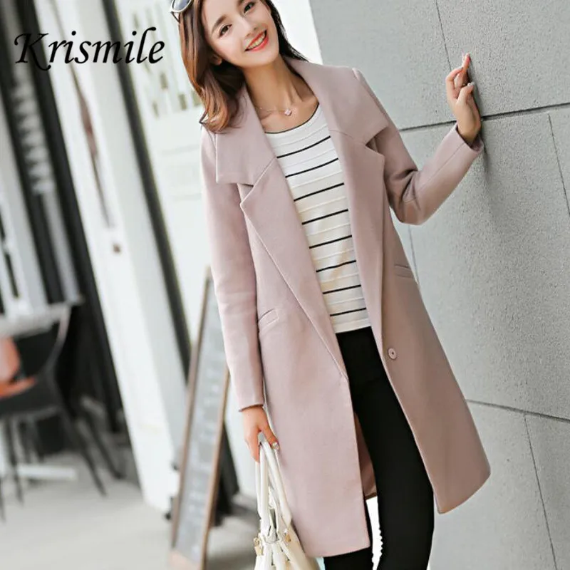 Krismile Women Wool Coat Winter 2017 New Long Women's Cashmere Blends