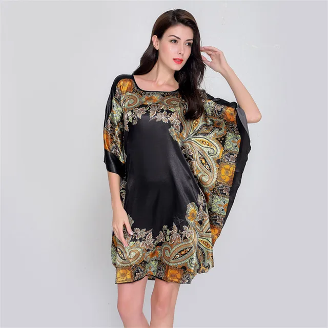 Plus Size Black Women’s Summer Lounge Robe Lady New Sexy Home Dress Rayon Nightgown Large Loose Sleepwear Bathrobe Gown S002-B