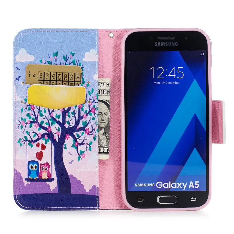 Wekays Красивая мультяшная бабочка кожаный флип чехол СПС Coque samsung Galaxy A3 SM-A320F A5 SM-A520F чехол