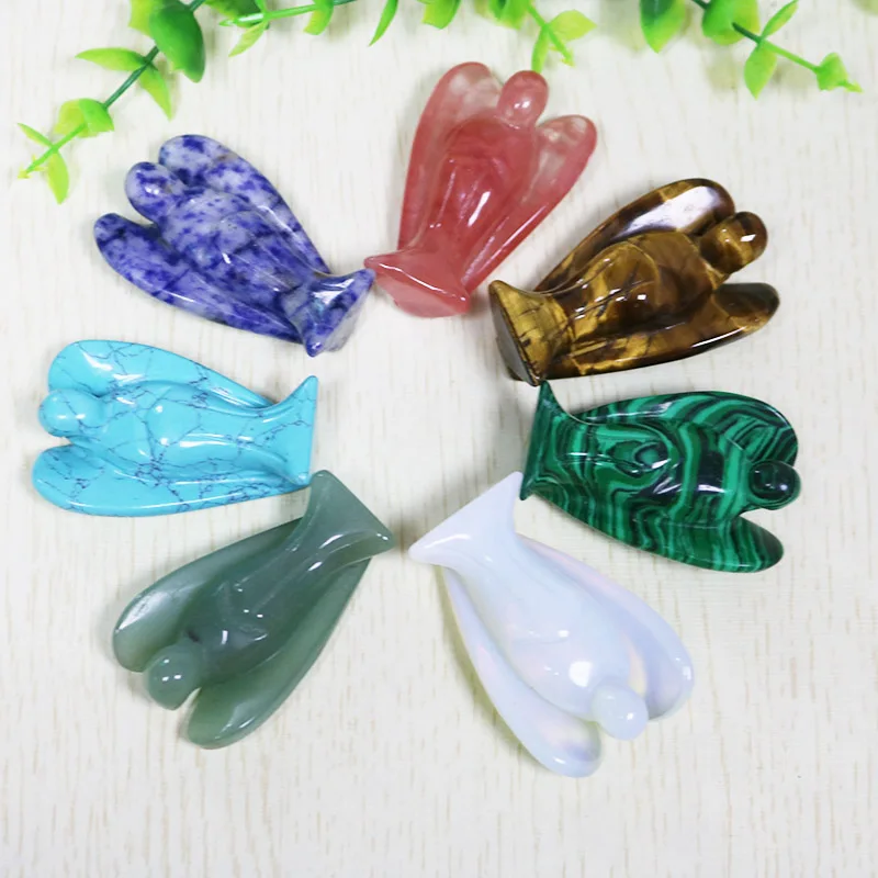 

Natural Gem stone angel Crystal Pine Carving Crafts Angel Figurine Handmade stone ornaments for Home Decoration 50mm*32mm