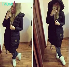 TAOVK Русский стиль дизайна новый 2016 женская длинный отрезок с капюшоном пальто на вате