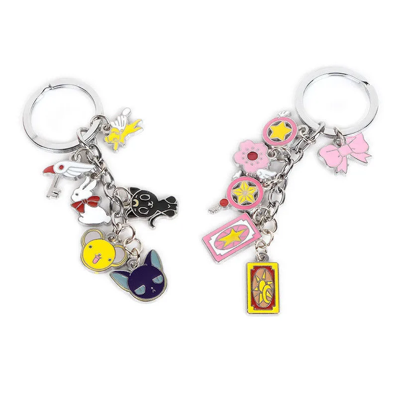 

Anime Cardcaptor Sakura magic Keychain Keyring 6Pcs pendant /set Metal Cosplay figure pendant girls boy's gift