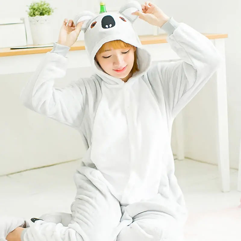 

Animal Pijama Halloween Costumes For Adults Gray Koala Cos Jumpsiut Unisex Flannel Onesies Sleepwear Pajama Carnival Cosplay