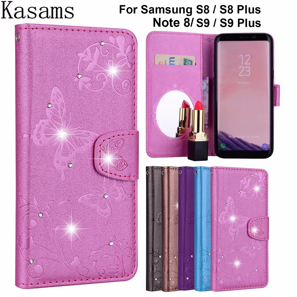 

Jewelled For Samsung Galaxy S9 Plus S8 Plus Note 8 Note8 Phone Case 3D Crystal Makeup Mirror Synthetic Leather Flip Wallet Cover