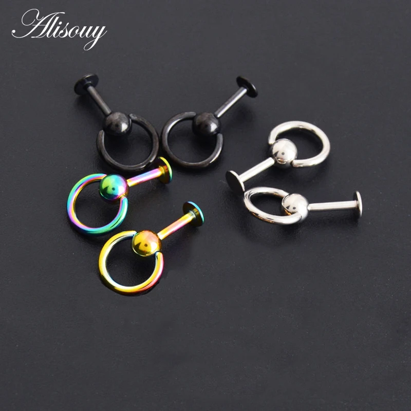 

Alisouy 1PC 316L Surgical Steel tragus Piercing Anodized Labret Lip Stud Ring Ear piercing orelha cartilagem Body Jewelry jayas