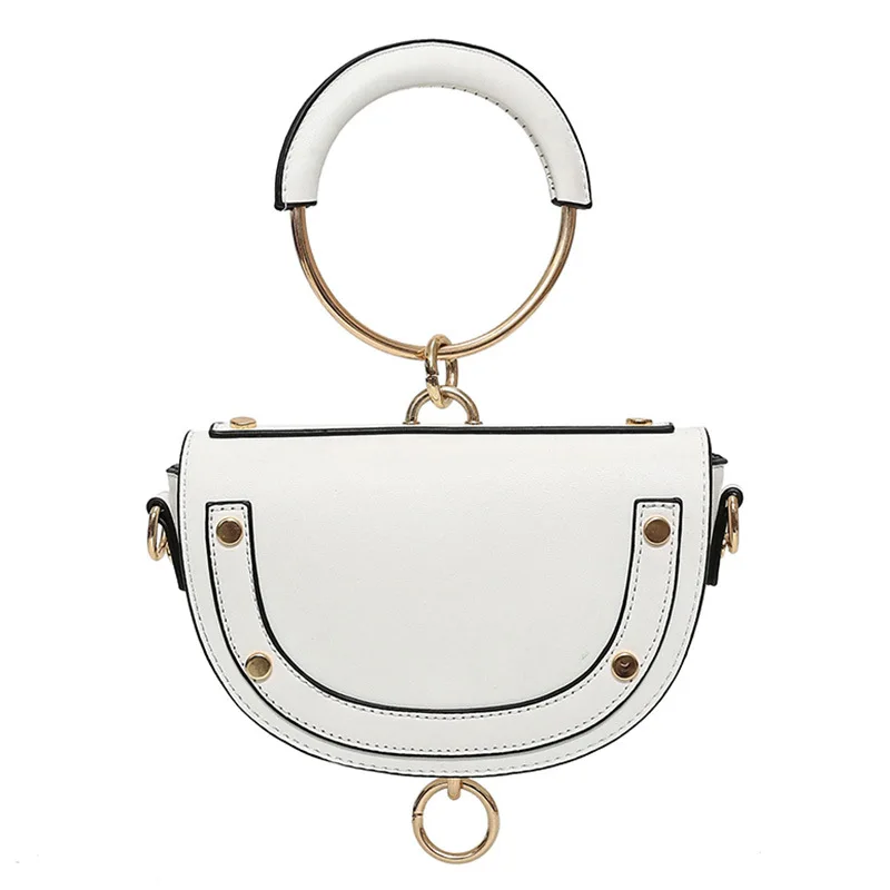 

Retro Rivet Hand Saddle Bag Small Round Handbag 2019 New European American Fashion Shoulder Messenger Bag Women Handbags