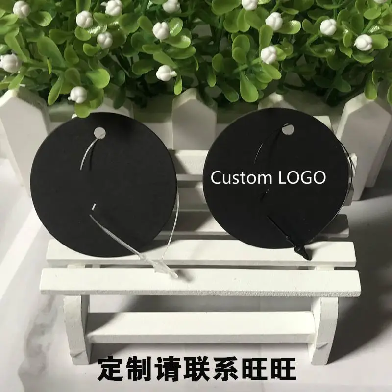 DIY швейная одежда бирки для одежды логотип на заказ 5 см круглая карточная бумага бирка 200 шт./лот - Цвет: Черный