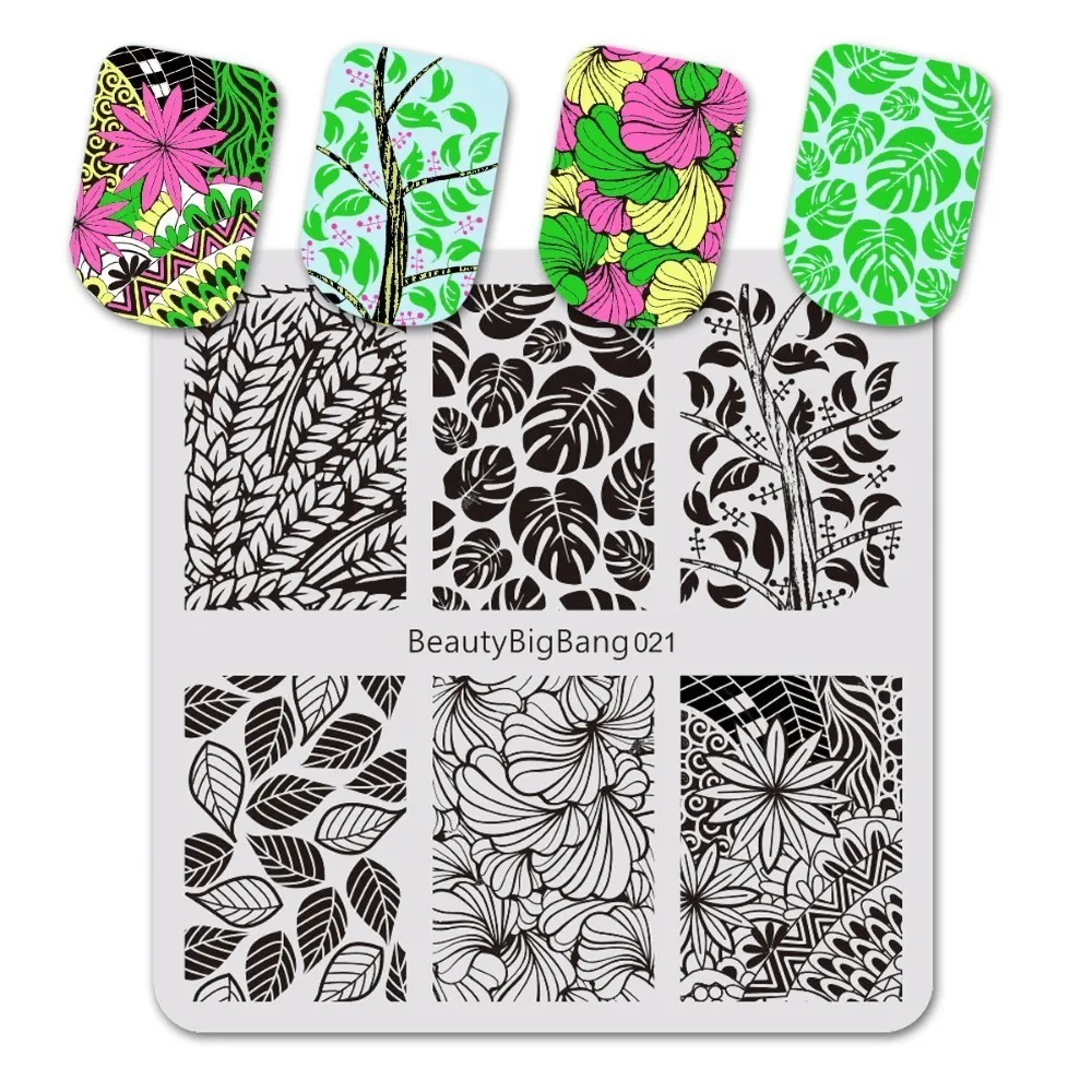 BEAUTYBIGBANG 6*6CM Square Nail Art Stamp Template Floral Leaf Manicure Nail Art Image Plates