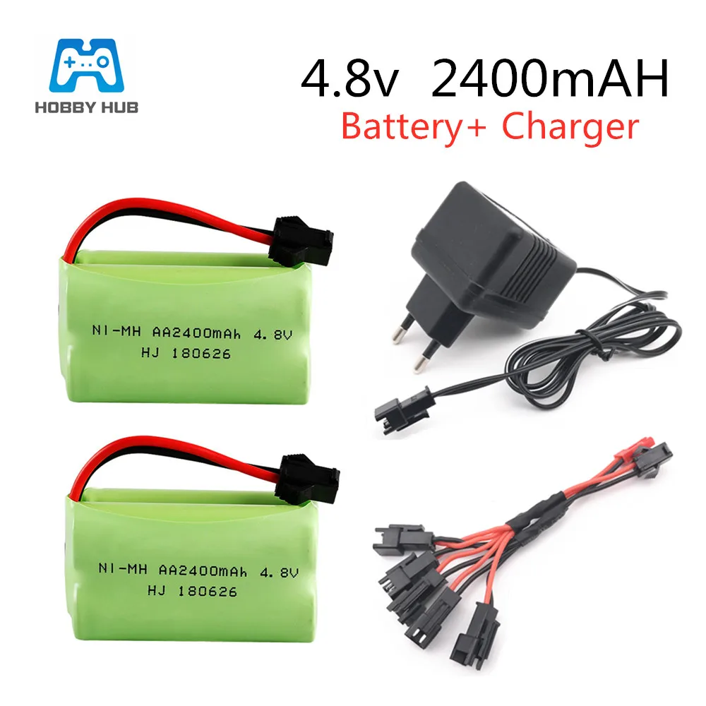 

2/3 шт. Ni-MH аккумулятор 4,8 В 2400 мАч с зарядным устройством для радиоуправляемой машины, лодки, игрушек с дистанционным управлением, освещения, электрических игрушек AA nimh
