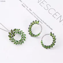 wholesale new-designed 925 sterling silver natural green topaz earring necklace pendant jewelry set for women hutang stone jewelry natural green turquoise blue topaz pendant solid 925 sterling silver necklace fine jewelry for women gift