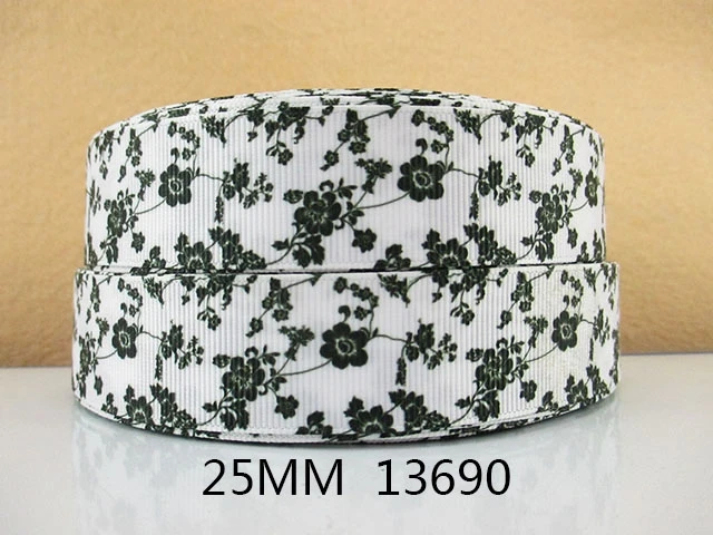 

(5yds per roll) 1"(25mm) flowers high quality printed polyester ribbon 10 yards,DIY handmade materials,wedding gift,10Yc738