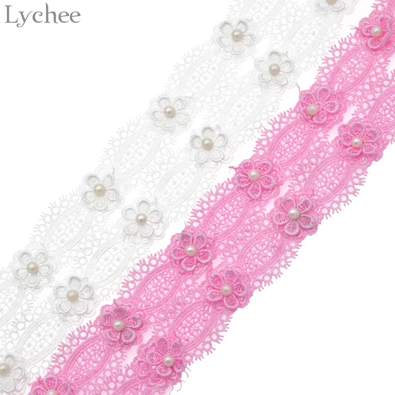 Lychee 1 метр винтажный Цветочная жемчужная кружевная кромка отделка свадьбы