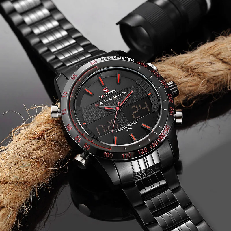  2017 New Fashion Men Watches Full Steel Men's Quartz Hour Clock Analog LED Watch Sports Military Wr