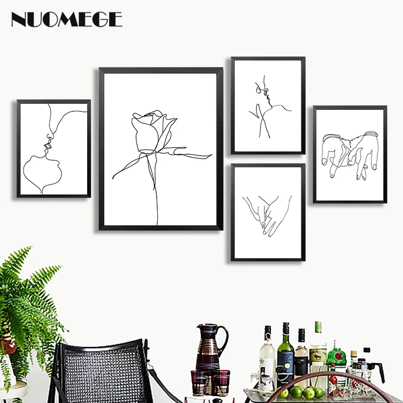 

Scandinavian Style Poster Abstract Lines Wall Art Simple Lovers Posters and Prints Abstract Painting for Bed Room Home Decor