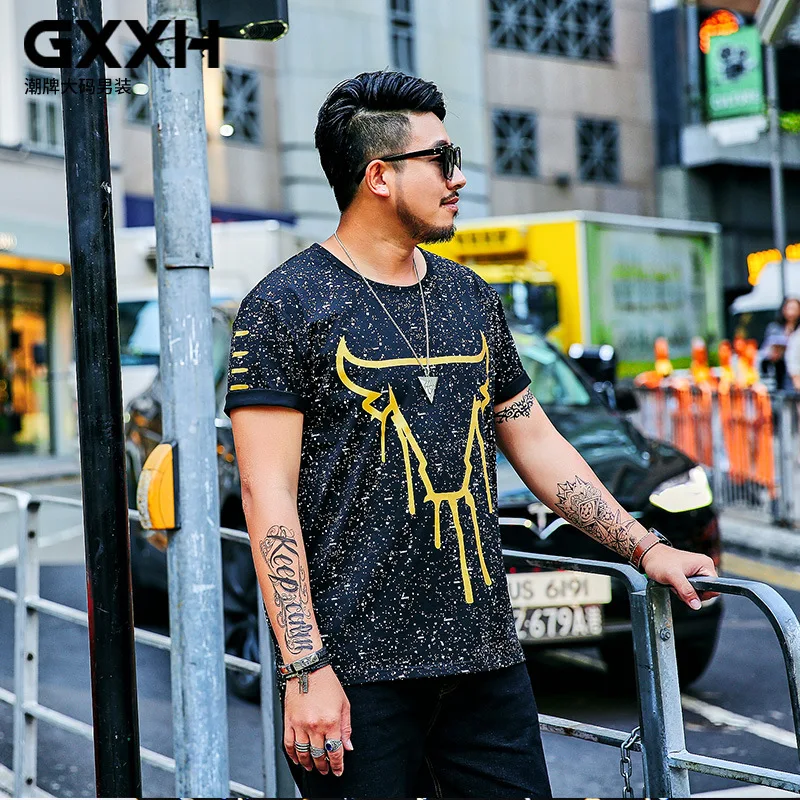 GXXH размера плюс футболка с коротким рукавом Футболка с принтом летняя 6xl 7xl 8xl camiseta hombre мужская одежда больших размеров