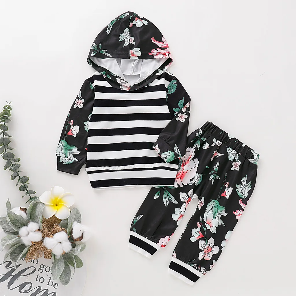 

Infant Baby Girls Clothes Outfit Child Tracksuit Floral Printed hooded Sweatshirt + Pants Trousers Set ensemble bebe fille 0-24M