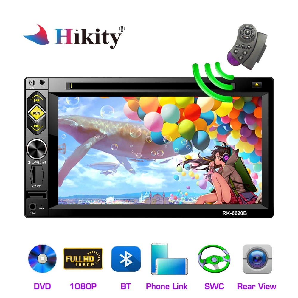 

Hikity 2 din Car Radio 6.2'' Mirror link Bluetooth MP5 DVD/CD Stereo 2DIN Multimedia player FM AUX/USB/SD/TF Audio backup Camera