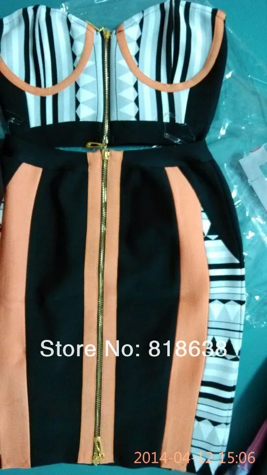 

2016 new style coral and print bustier 2 piece bandage dresses party dress two piece HL7125