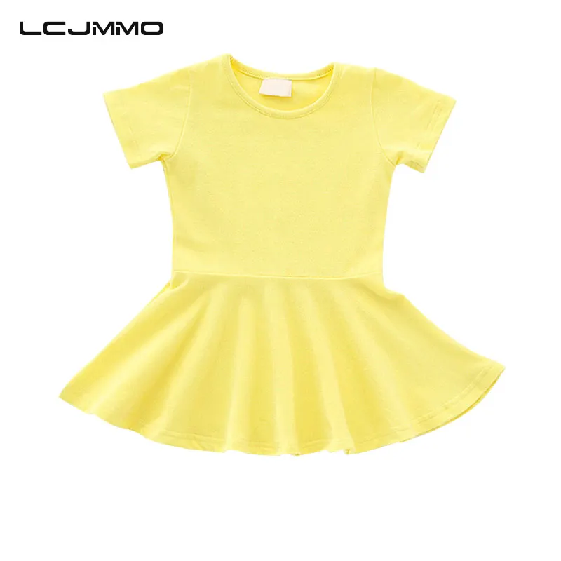 LCJMMO Summer 100% Cotton Girls Dress 2018 Solid O-neck Princess Tutu Dresses Yellow Baby Girls Party Dress Kids Clothes 1-5Y