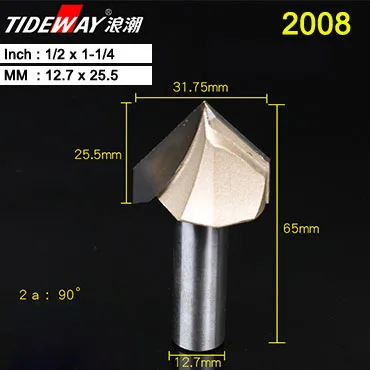 Tideway 90 градусов гравировка V паз бит Вольфрамовая сталь ЧПУ гравировальный инструмент деревообрабатывающий инструмент двойной край Торцовочная фреза - Длина режущей кромки: 2008