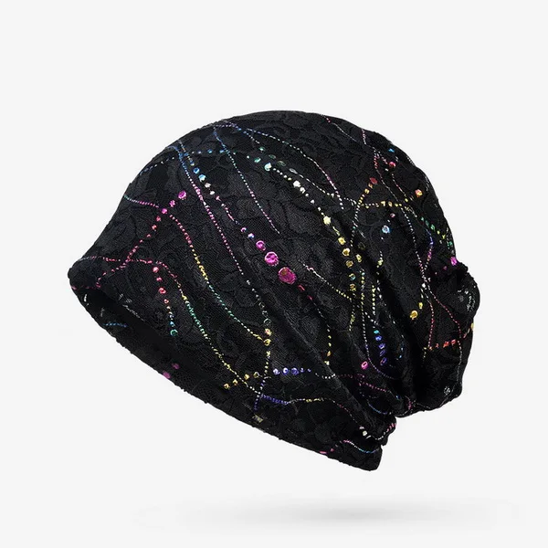 Бренд NUZADA Skullies Beanies, тонкая кружевная дышащая вязаная шапка s для женщин и девочек, хлопковая кепка, кепка, шапка на весну и лето - Цвет: Black