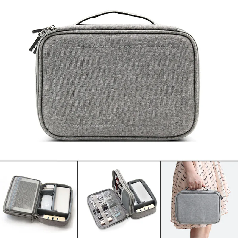 

Electronic Accessories Data Cable Organizer Bag Double Layers Travel USB Charger Storage Case EDF88