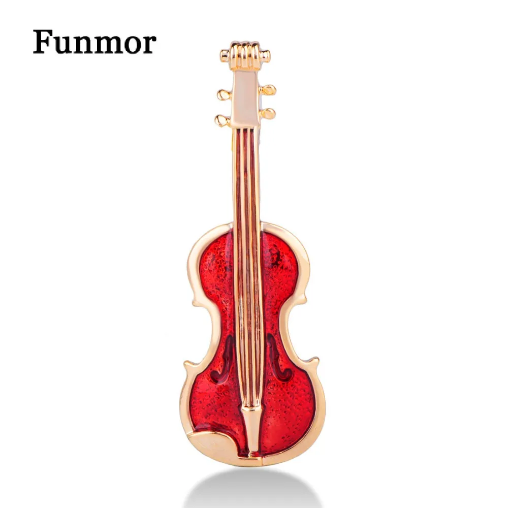 

FUNMOR Red Enamel Violin Guitar Shape Brooches For Women Men Shirt Suit Decoration Musician Violinist Badge Lapel Pins Gifts