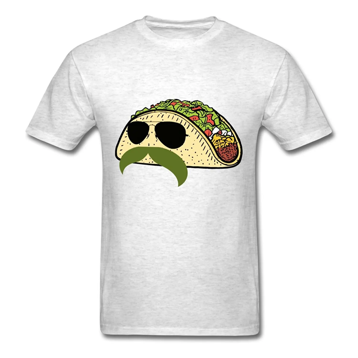 Funny Food Taco with Mustache and Sunglasses Men's T-Shirt Men Short Sleeves T Shirt Top Tee T-Shirt Men Clothing