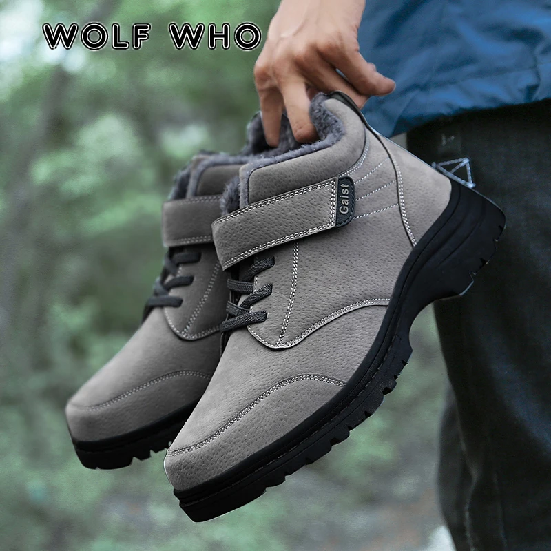 

WOLF WHO New Super Warm Men Winter Boots Male Big Size High Quality Fur Plush Ankle Snow Boots Shoe Anti-skidding krasovki W-055