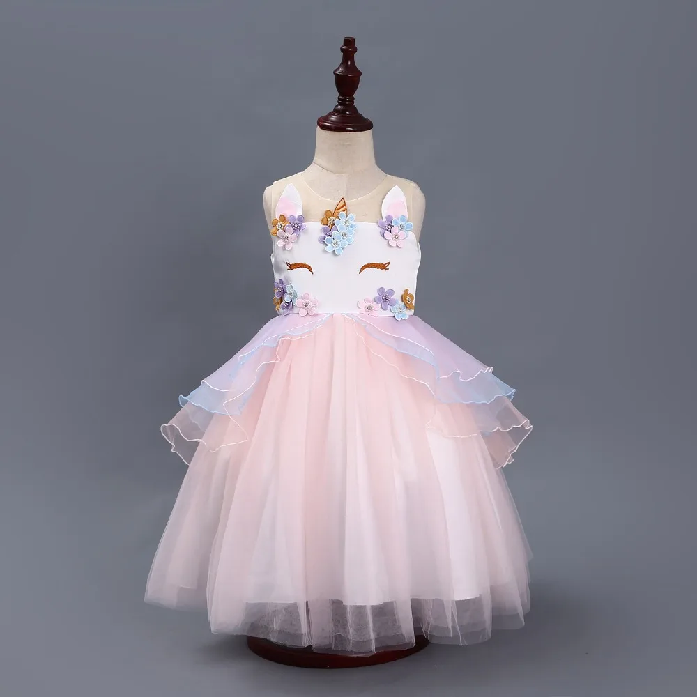 H& ZY/платье-пачка с изображением цветов единорога для девочек; Пастельное Радужное платье принцессы для девочек на День рождения; Детский костюм единорога на Хэллоуин