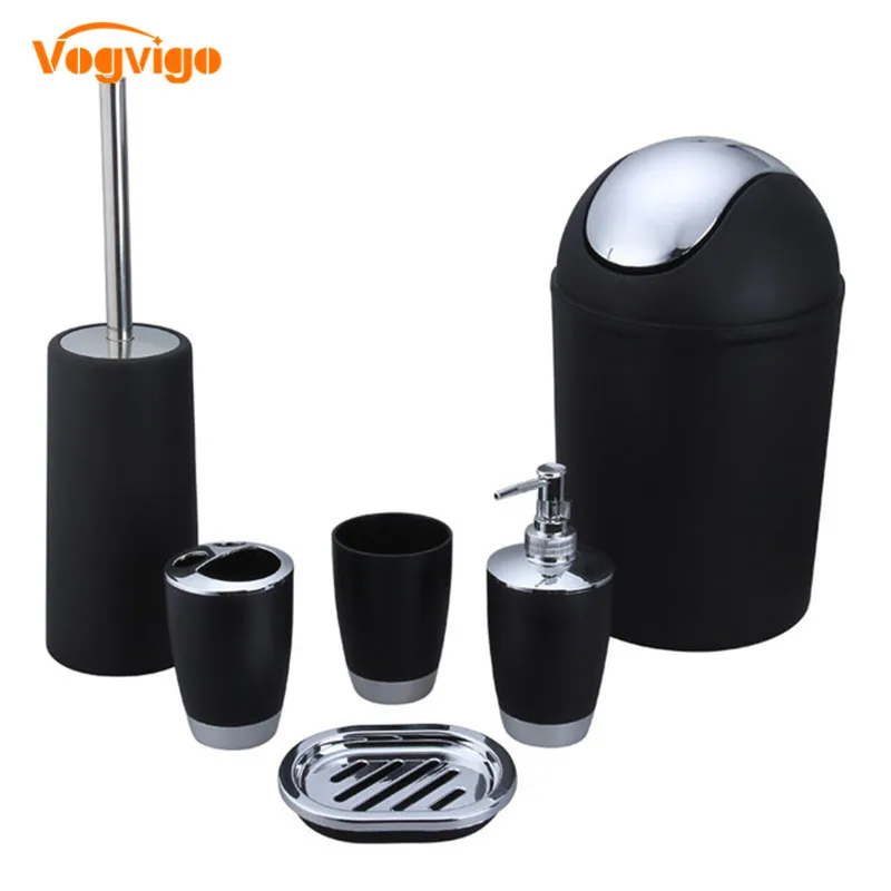 

VOGVIGO 6pcs Bathroom Accessories Sets Toothpaste Tooth Brush Hoder Hand Soap Shampoo Storage Bottle With Press Switch Tools