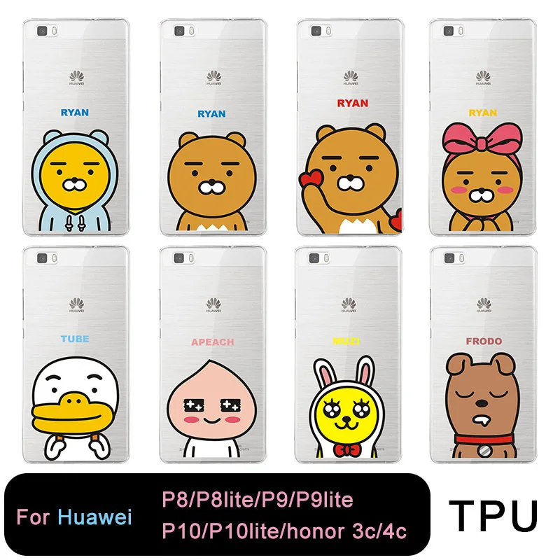 TPU Clear Phone Case For huawei P8lite P8 P9 10 lite honor 3c 4c Friends Korea Cartoon Characters case Lovely bear duck |