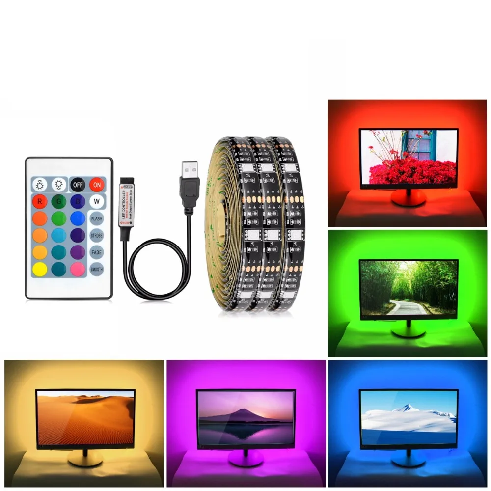 

90 Degree LED TV Backlight 5050SMD RGB LED Strip Light DC5V USB Port 1M 2M 3M For HDTV PC Screen Background Lighting Home Decor
