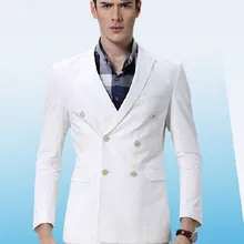 Белые Двойные приталенные пиджаки Модные мужские костюмы высокого качества Custome Мужской Блейзер приталенный костюм Masculino красивый(куртка+ брюки