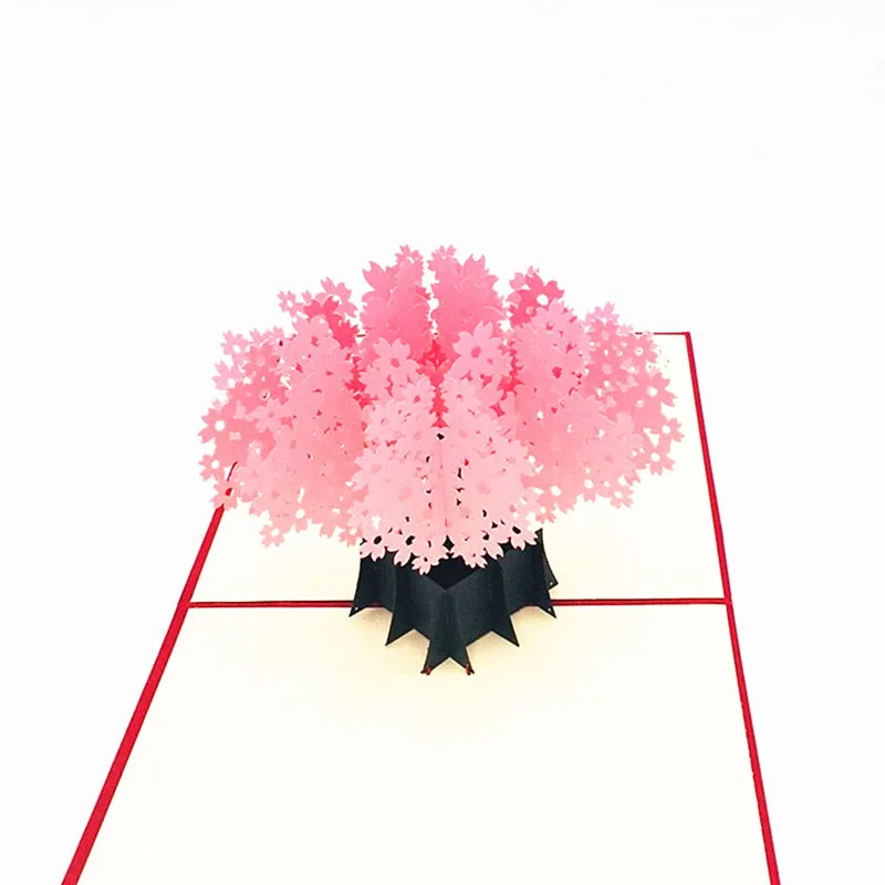  1pcs Laser Cut 3D Pop Up Greeting Cards Cherry Blossoms With Envelope Invitation Post Card For Than - 32967339688