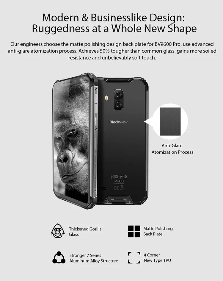 BLACKVIEW BV9600 PRO 6GB RAM 128GB ROM Helio P60 MTK6771 2.0GHz Octa Core 6.21 Inch AMOLED FHD+ Screen Dual Camera IP68 IP69K Waterproof Android 8.1 4G LTE Smartphone