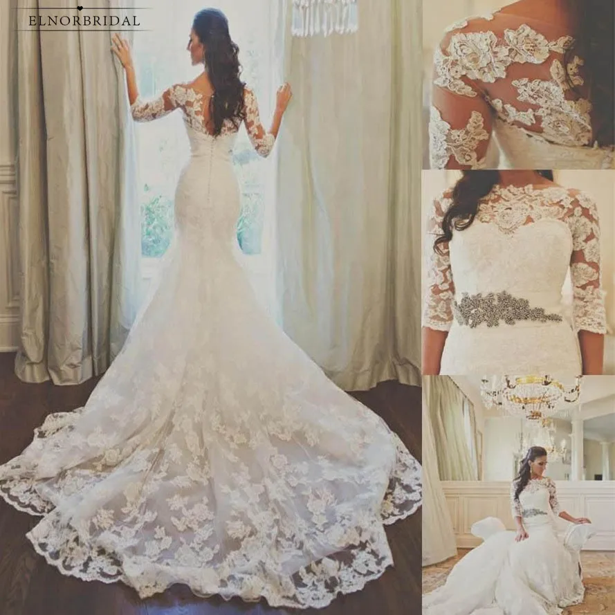 Chanym95warrior Comprar Vestido De Novia Encaje Vintage Noiva Vestidos 2018 Manga Larga Pura Hecha A Mano Sirena Tren Barrido Online Baratos